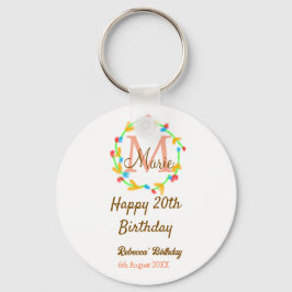 Llavero Happy 20th Birthday red add name monogram wreath