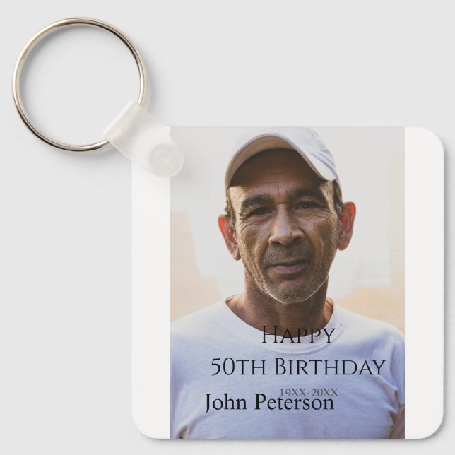 Llavero Happy 50th birthday name photo year man simple min (Anverso)