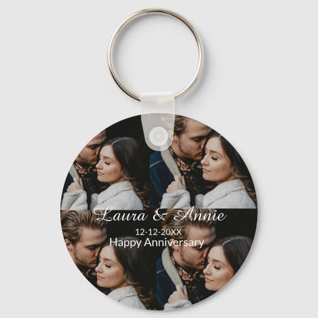 Llavero Happy anniversary photo collage name date simple w (Anverso)