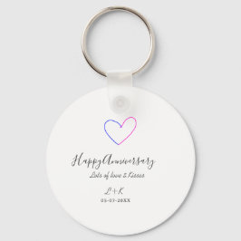 Llavero Happy anniversary pink blue heart name date simple