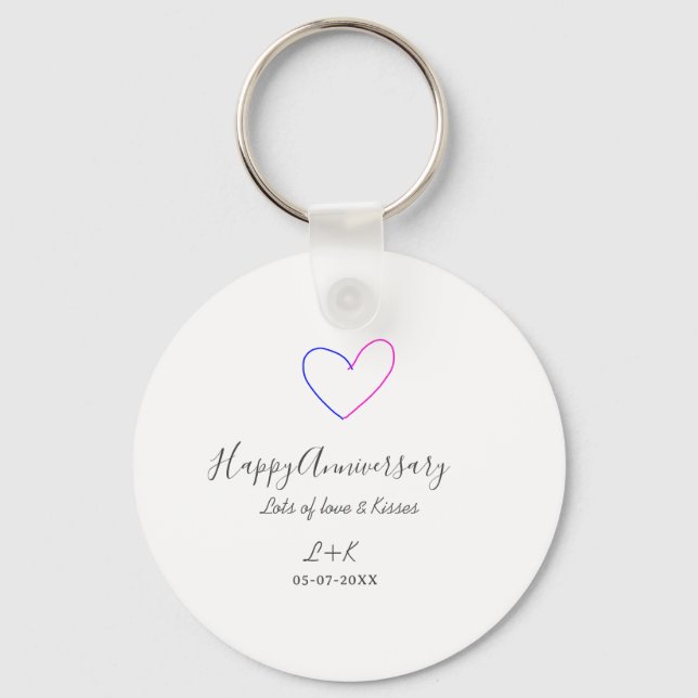 Llavero Happy anniversary pink blue heart name date simple (Anverso)