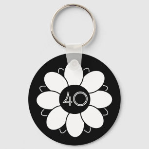 Llavero Happy Big 40 Birthday Floral Design Pattern Black