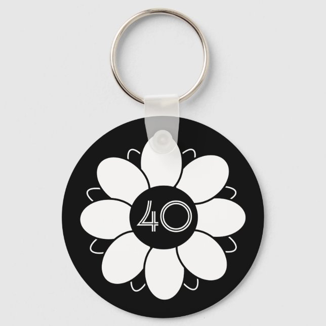Llavero Happy Big 40 Birthday Floral Design Pattern Black (Anverso)