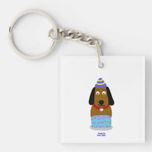 Llavero Happy Birday Pup Square Keychain