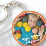 Llavero Happy Birthday Modern Simple Star Photo<br><div class="desc">Este diseño sencillo y moderno se compone de una tipografía de suero y añade una foto personalizado.</div>