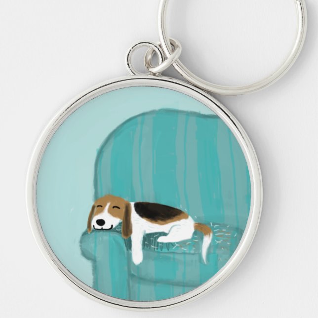 Llavero Happy Couch Beagle | Perro durmiente | Arte Mascot (Frente)