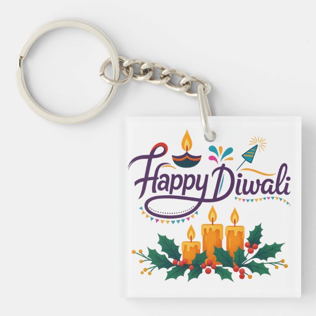 Llavero Happy Diwali Square Keychain (Frente)