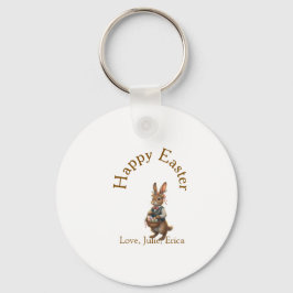Llavero Happy Easter brown bunny with eggs love add name 