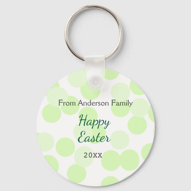 Llavero Happy Easter gray green polka dots family name (Anverso)