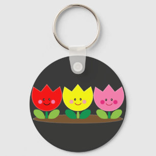 Llavero Happy Face Tulip Flowers Garden art