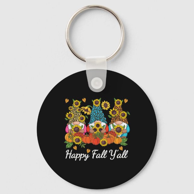 Llavero Happy Fall Y'all Gnome Leopard Pumpkin Otoño (Anverso)