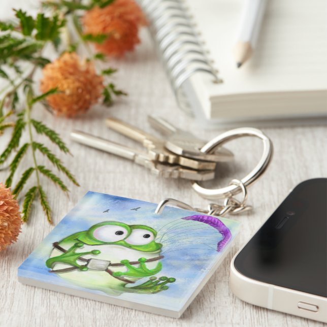 Llavero Happy Funny Frog Paraglider Keychain (Frente Derecha)