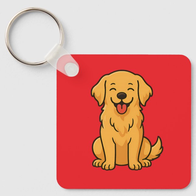 Llavero Happy Golden Retriever Dog – Cute Funny Pets (Anverso)