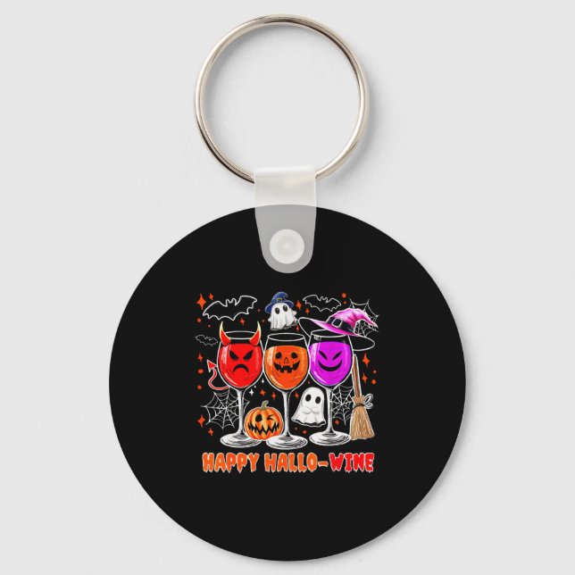 Llavero Happy Hallo-wine Funny Halloween Gl Wine Drinking  (Anverso)
