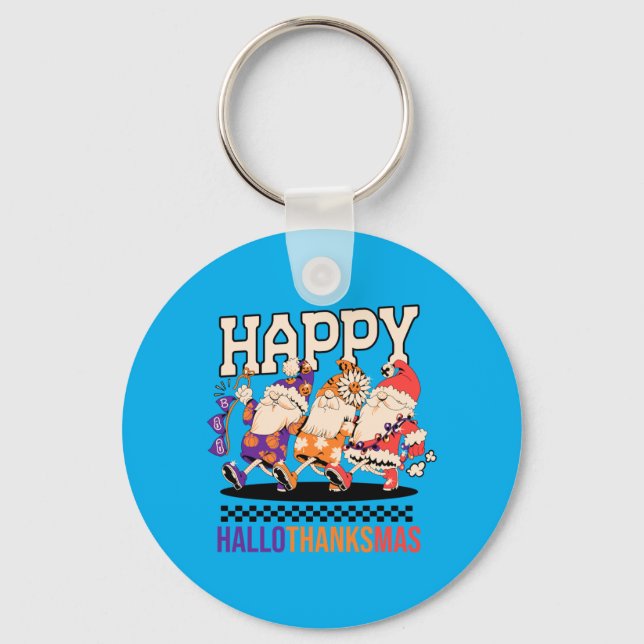 Llavero Happy Hallothanksmas Holiday Gnomes Design (Anverso)