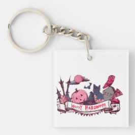 Llavero Happy Halloween Banner with Castle, Pumpkin, Black