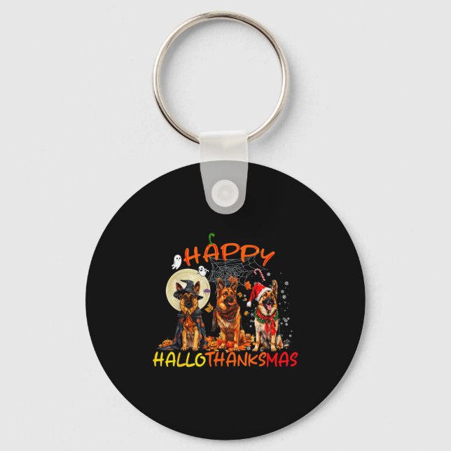 Llavero Happy Halloween Thanksgiving Christmas German Shep (Anverso)