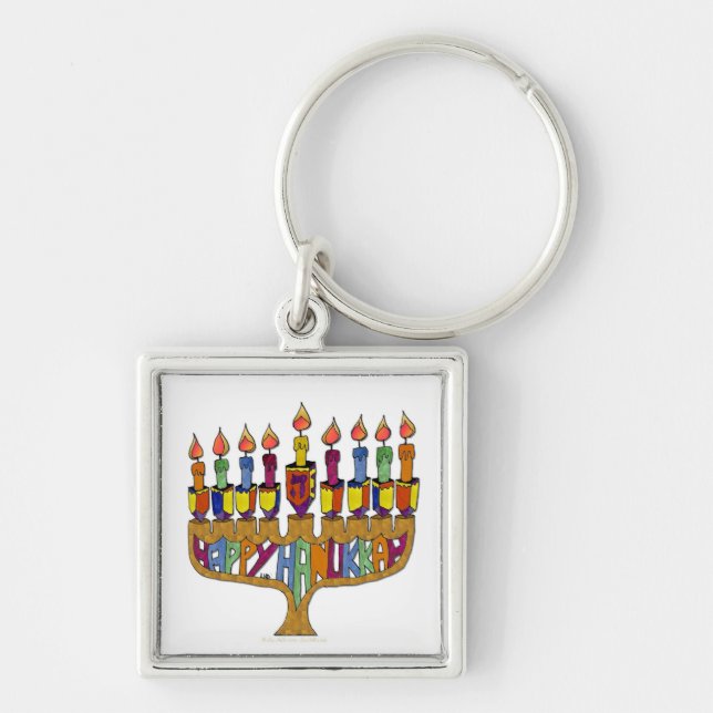 Llavero Happy Hanukkah Dreidels Menorah (Frente)