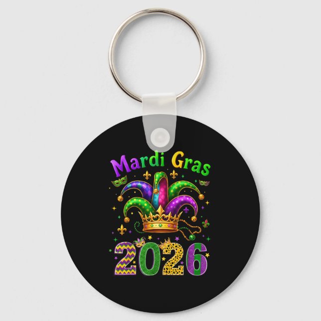 Llavero Happy Mardi Gras 2026 Jester Hat Men Women Kid Car (Anverso)