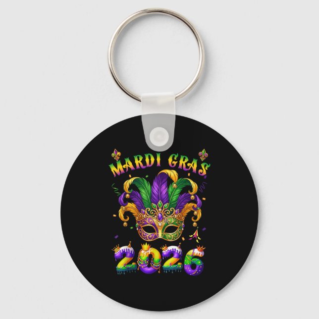 Llavero Happy Mardi Gras 2026 Jester Hat New Orleans Men W (Anverso)