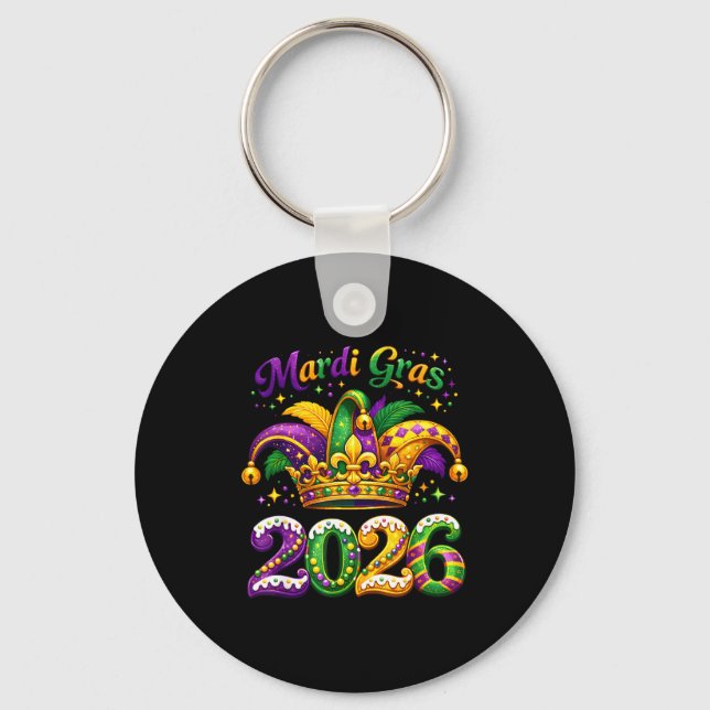 Llavero Happy Mardi Gras 2026 Jester Hat New Orleans Men W (Anverso)