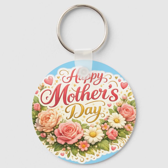 Llavero Happy Mother's Day elegant floral double sided tea (Anverso)