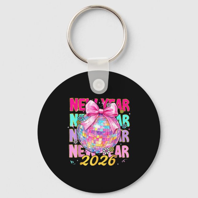 Llavero Happy New Year 2026 Coquette Bow &amp; Disco Ball  (Anverso)
