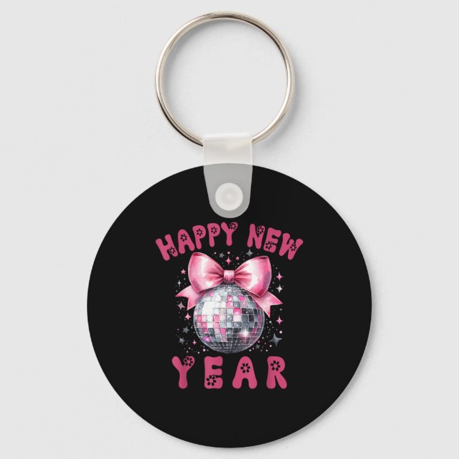 Llavero Happy New Year 2026 Coquette Nk Bow Disco Ball Wom (Anverso)