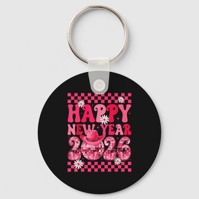 Llavero Happy New Year 2026 Cowgirl Cowboy Disco Ball Girl (Anverso)