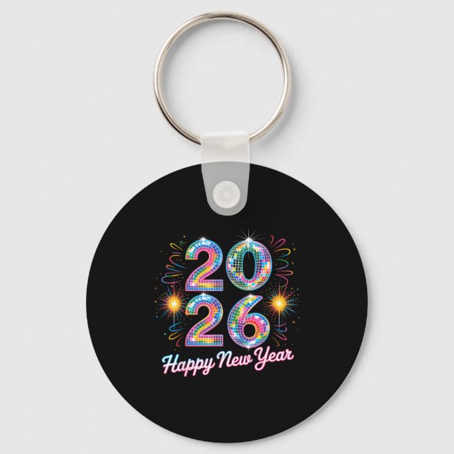 Llavero Happy New Year 2026 Disco Ball Retro Family Matchi (Anverso)