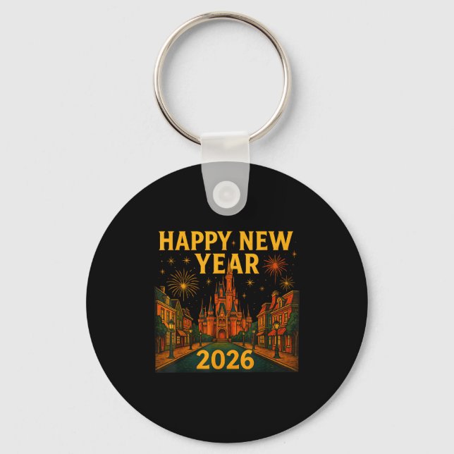 Llavero Happy New Year 2026 Fantasy Castle Fireworks Night (Anverso)
