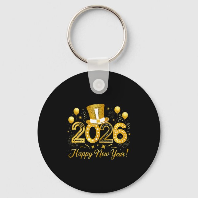 Llavero Happy New Year Balloons Party 2026 Together Family (Anverso)