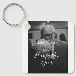 Llavero Happy new year couple photo name year black white 