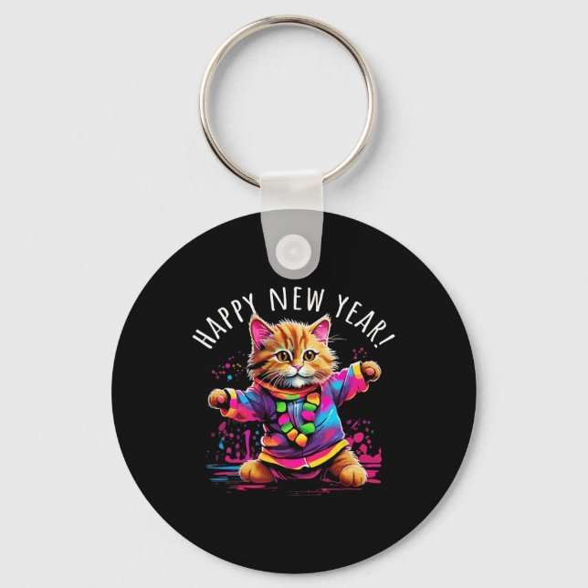 Llavero Happy New Year Party Dancing Cat Design  (Anverso)