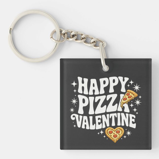 Llavero Happy Pizza Valentine Funny Pizza Love Design (Frente)