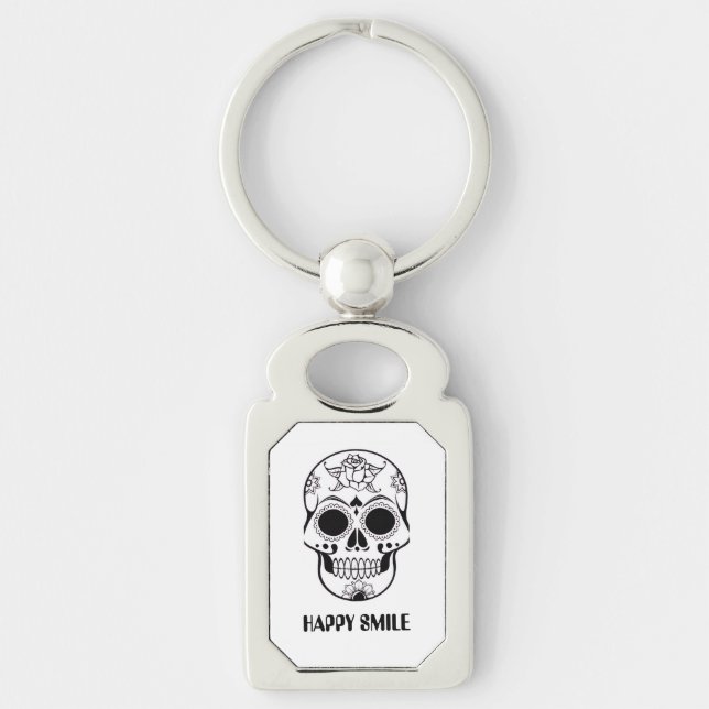Llavero Happy Smile Skull – Floral Skull Art Keychain (Anverso)