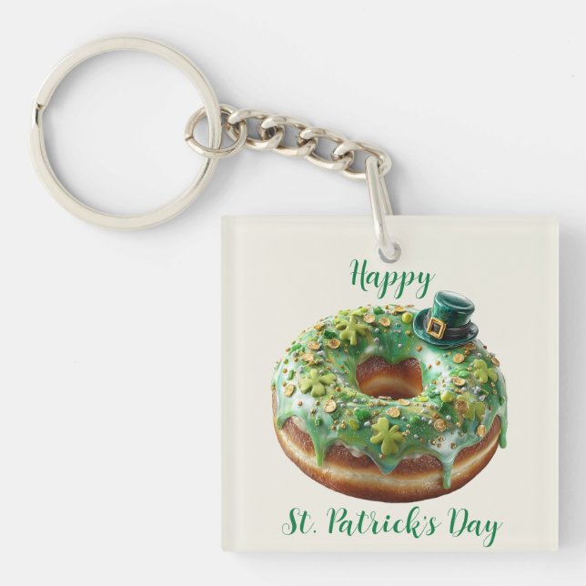 Llavero Happy St. Patrick’s Day Donut with Leprechaun Hat (Frente)