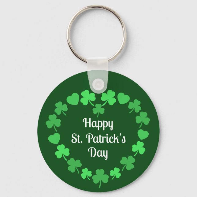 Llavero Happy St. Patrick's Day Shamrock and Heart Wreath (Anverso)