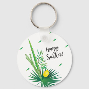 Llavero Happy Sukkot Lulav y Etrog Watercolor Pattern