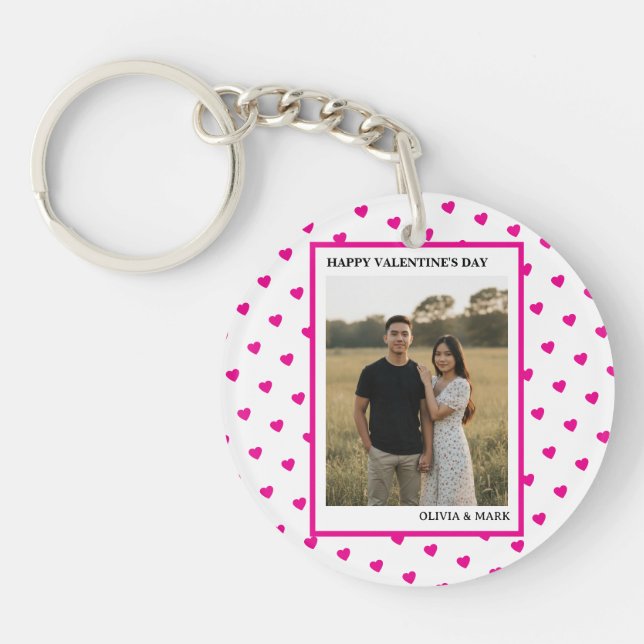 Llavero Happy Valentine’s Day Pink Heart Custom love (Frente)