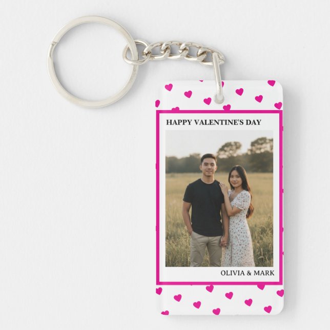 Llavero Happy Valentine’s Day Pink Heart Custom love (Frente)