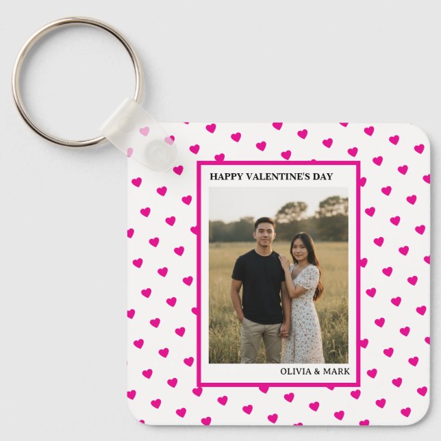 Llavero Happy Valentine’s Day Pink Heart Custom love (Anverso)