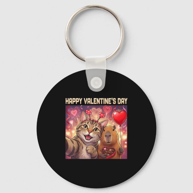 Llavero Happy Valentines 2026 Cute Cat Capybara Party Art  (Anverso)