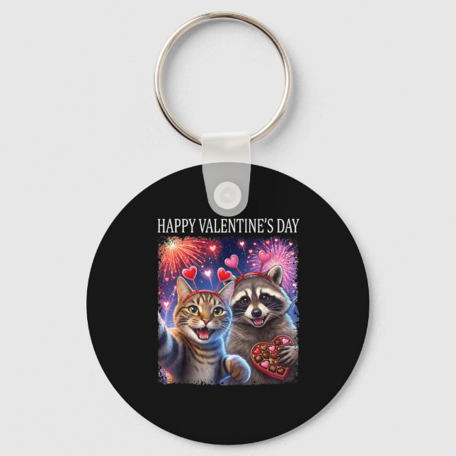 Llavero Happy Valentines 2026 Cute Cat Raccoon Party Art  (Anverso)