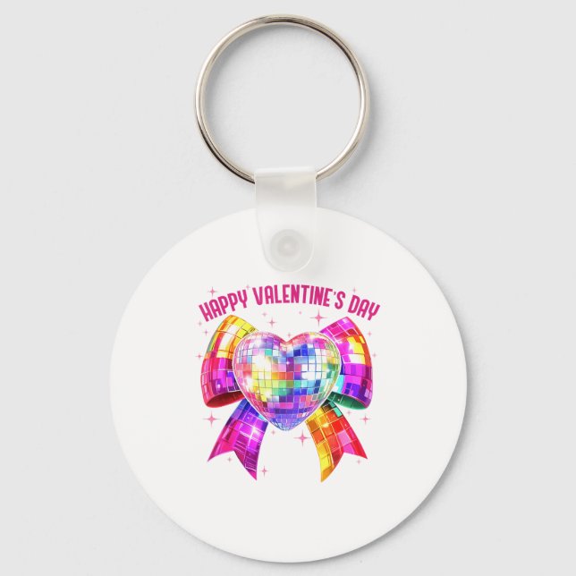 Llavero Happy Valentine's Day Coquette Disco Ball Heart Gi (Anverso)
