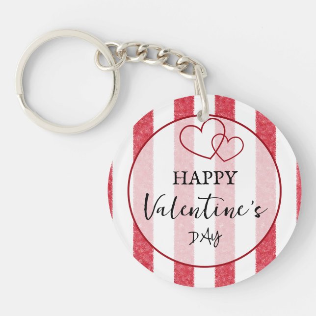 Llavero Happy Valentine's Day Heart Stripes Acrylic (Frente)