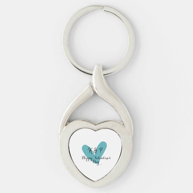 Llavero Happy Valentine's day turquoise heart name letter  (Anverso)