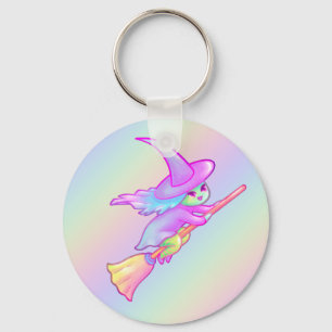 Llavero Happy Witch Flying On Broomstick Drawing