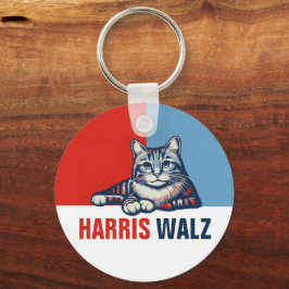 Llavero Harris Walz 2024 Obviamente gato azul rojo