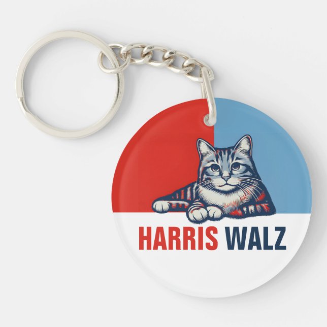 Llavero Harris Walz 2024 Obviamente gato azul rojo (Frente)
